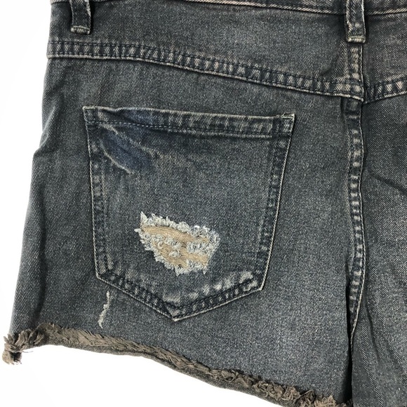 Free People Black Wash Distressed Button Shorts 28 - Picture 4 of 8